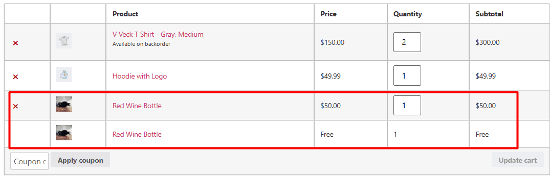 Result of buy one get one rule