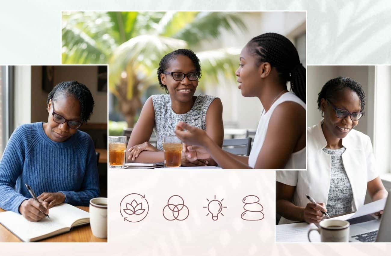 Women discussing health and wellness over drinks, Colette Guthrie