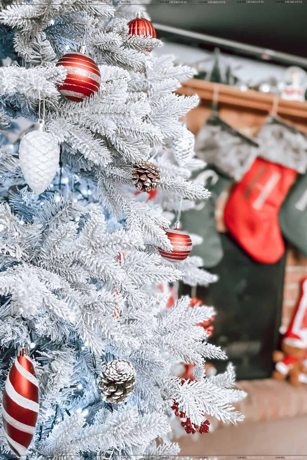 We R Christmas Snow Flocked Grey Fir Christmas Tree, 6 ft with decorations