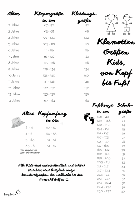 Größentabelle Kinder - Kids Klamotten 