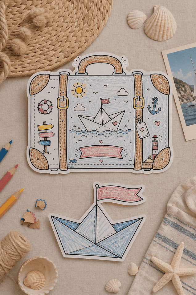 Schöne Gutscheine und Karten basteln rund um Meer, Boot, Segeln - mit der PDF Vorlage!