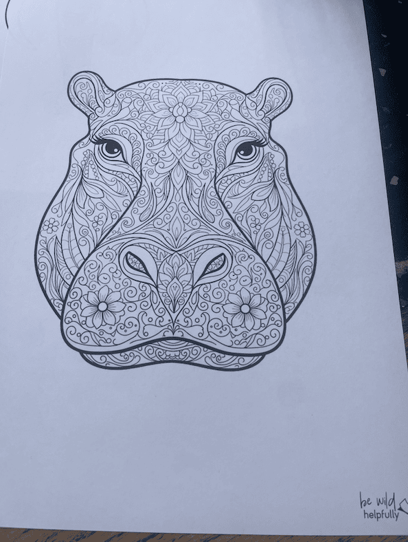 Mandala mit Nilpferdkopf zum Ausdrucken, toll für Erwachsene