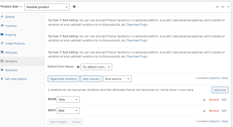 create all possible variations from your attributes