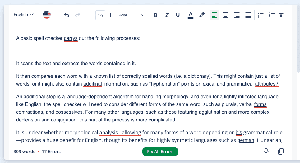 The Best Spell Checker 2026 (Scientific Texts) | Test Winner 7 Spell Checker: a screenshot of Scribbr