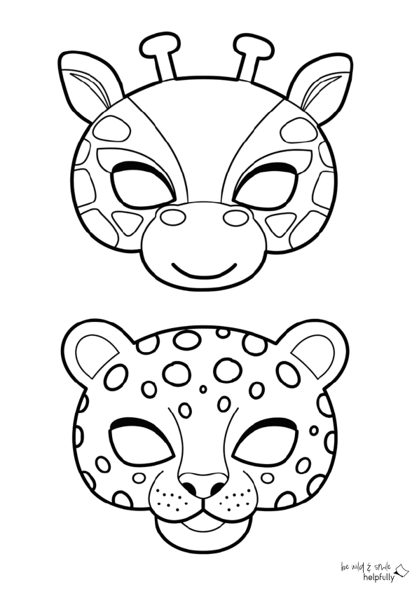 Tiermasken zum Ausdrucken, hier Giraffe und Leopard mit Augen
