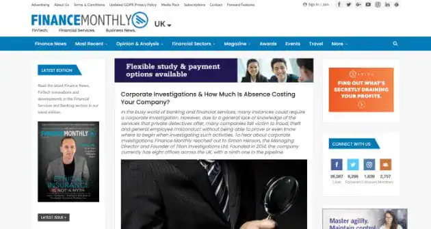 Finance Monthly Media Feature | Titan Investigations
