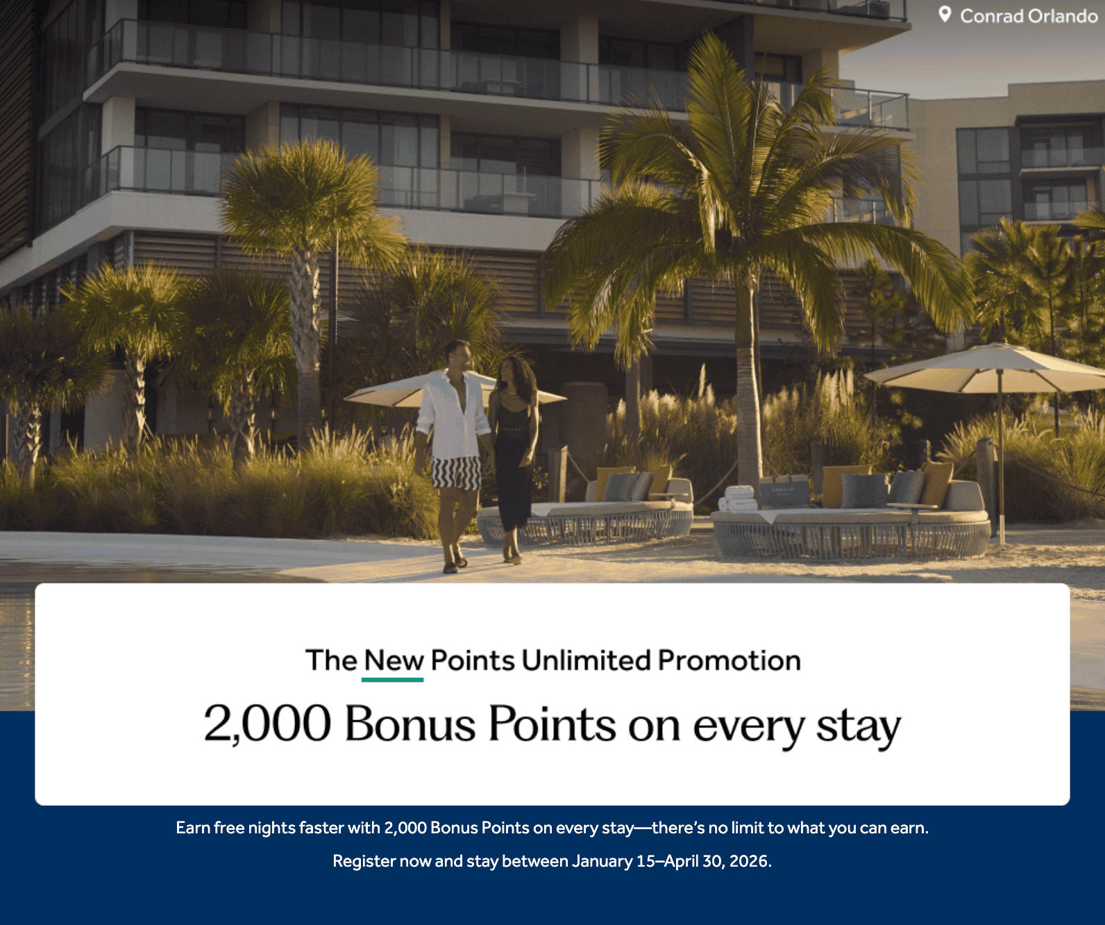 Hilton Honors “Points Unlimited” (Q1 2026): Earn 2,000 Bonus Points on Every Stay 1 Hilton Unlimited Promotion
