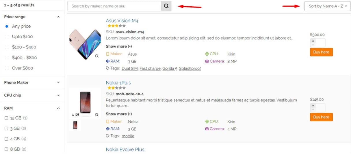 quick search box result in WooCommerce Table Plugin
