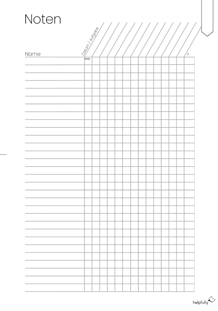 Notenliste für Lehrer für Fachfarbe Weiß zum Ausdrucken