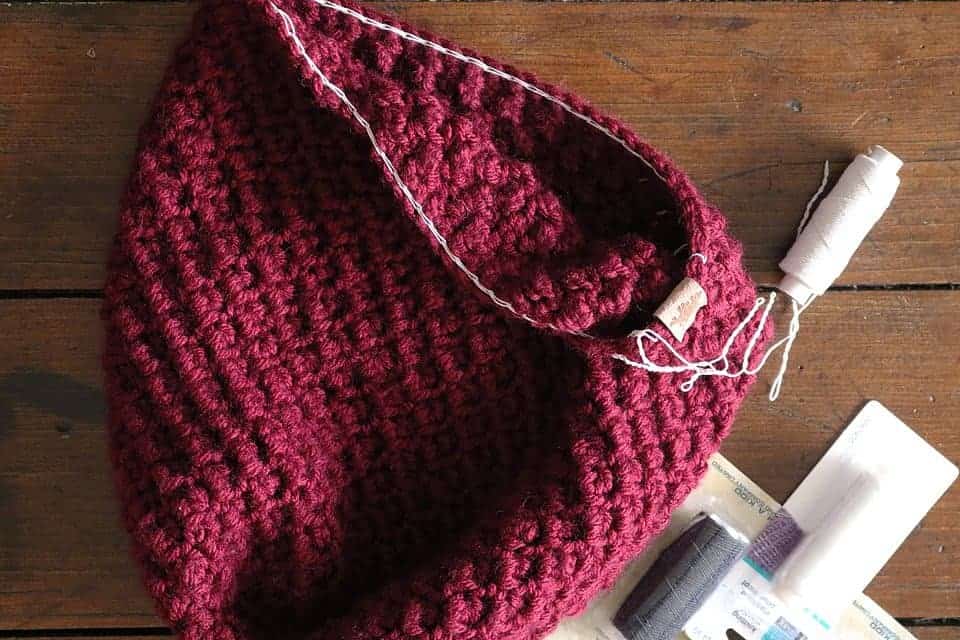 elastic sewn into crochet hat