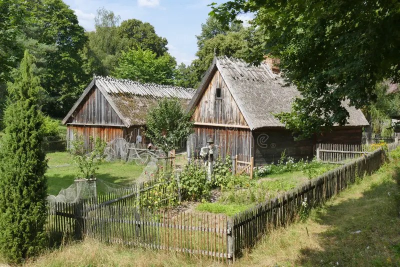 Old Wooden Traditional Polish Wooden Village Houses with Flower ...