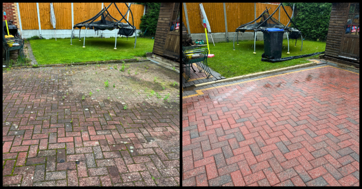 Pressure washing a resin-bound surface