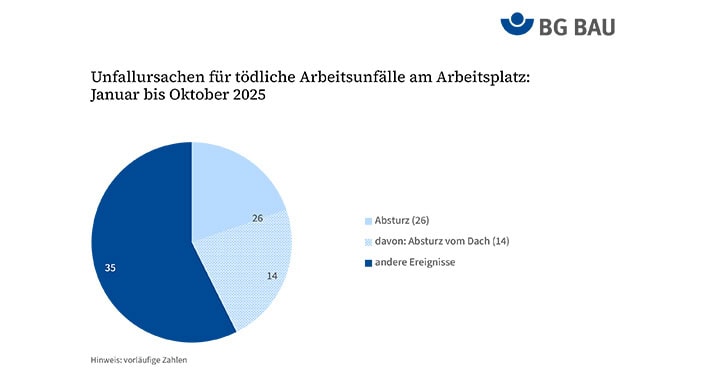 Ausschnitt eines Kreisdiagramms mit Legende zu Arbeitsunfällen. Die Legende zeigt Kategorien: Absturz, davon Absturz, und andere Ereignisse, farblich unterschiedlich dargestellt.