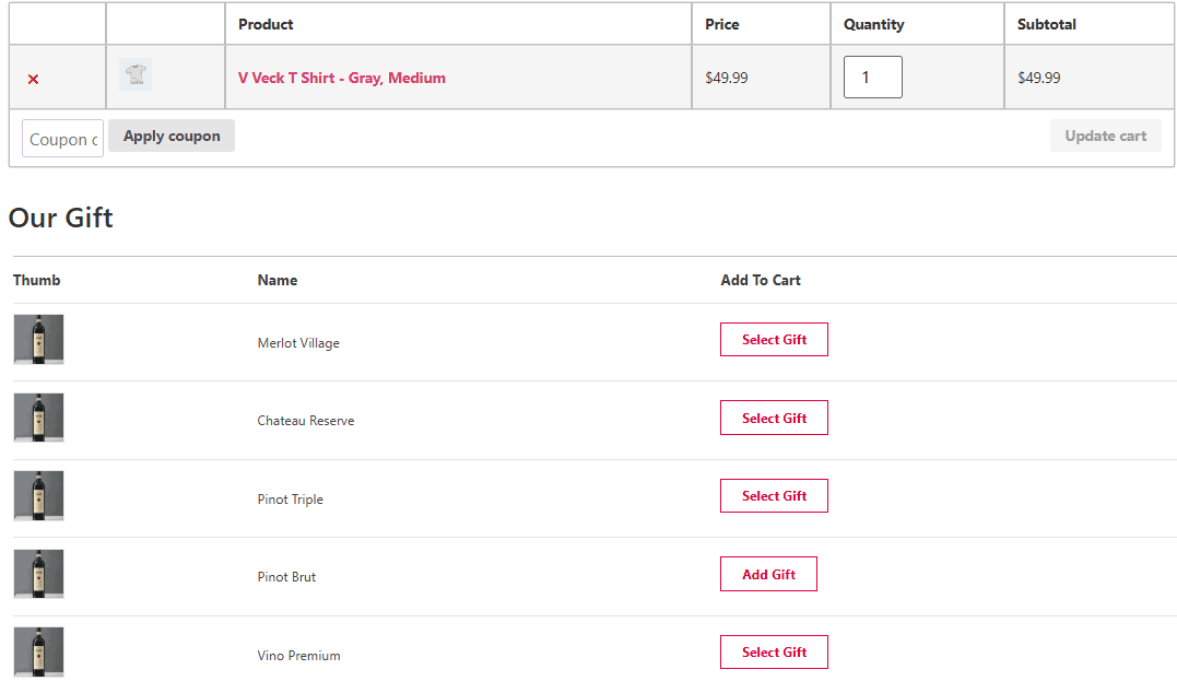 Show gift in list layout
