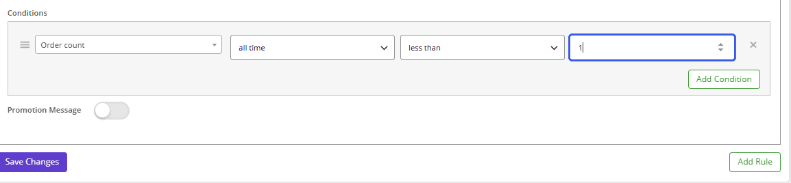 Set rule condition on order count