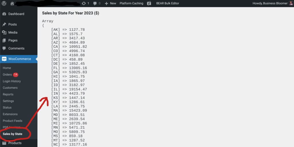 Get WooCommerce sale reports by state programmatically
