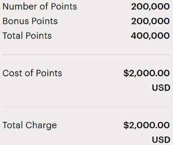 Get a 100% Bonus When You Buy IHG Points 2 Example of buying 200,000 points with a 100% bonus