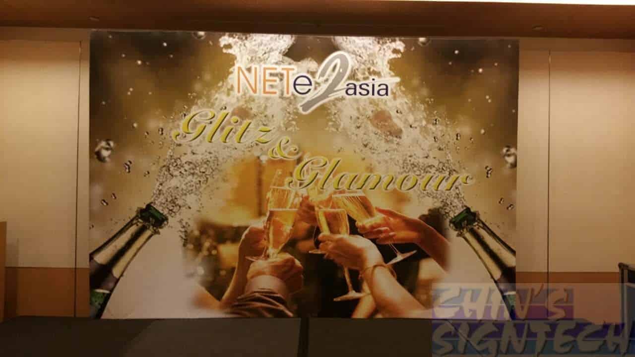 12 x 8ft event stage backdrop with champagne design