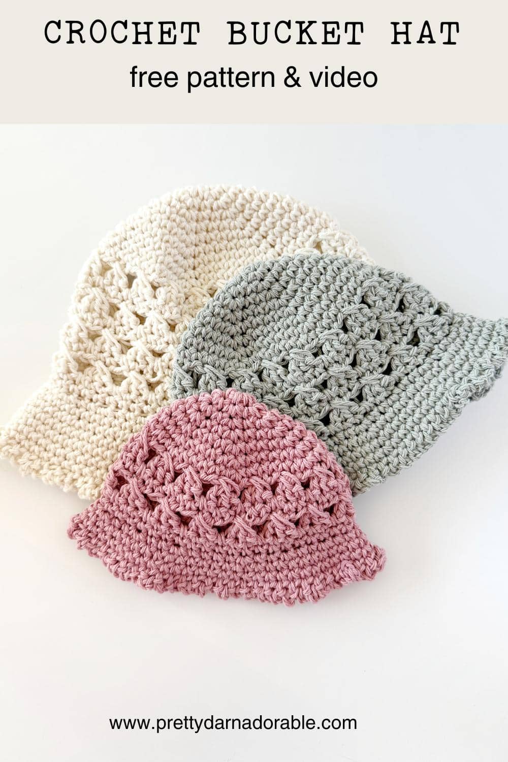 3 crochet bucket hats made out of crochet granny stitch