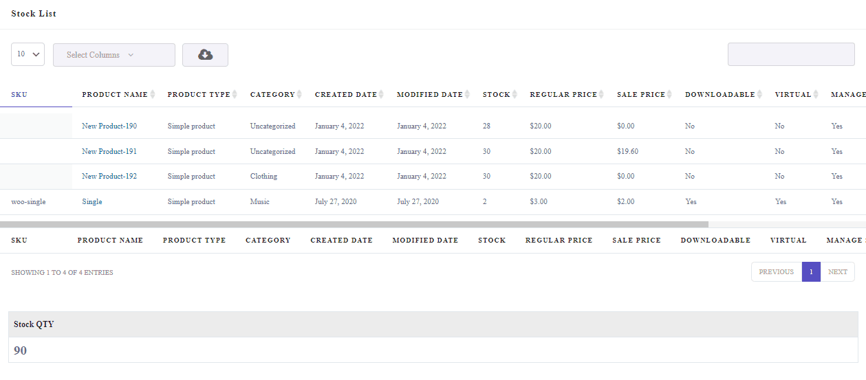 WooCommerce stock status report result