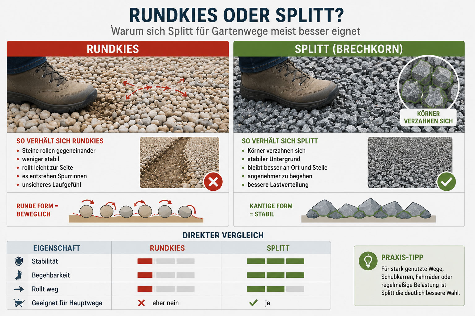 Rundkies oder Splitt für den Kiesweg