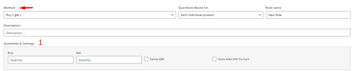 set quantities and setting for gift rule