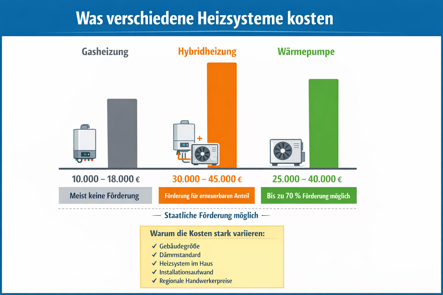Kosten für verschiedene Heizysteme