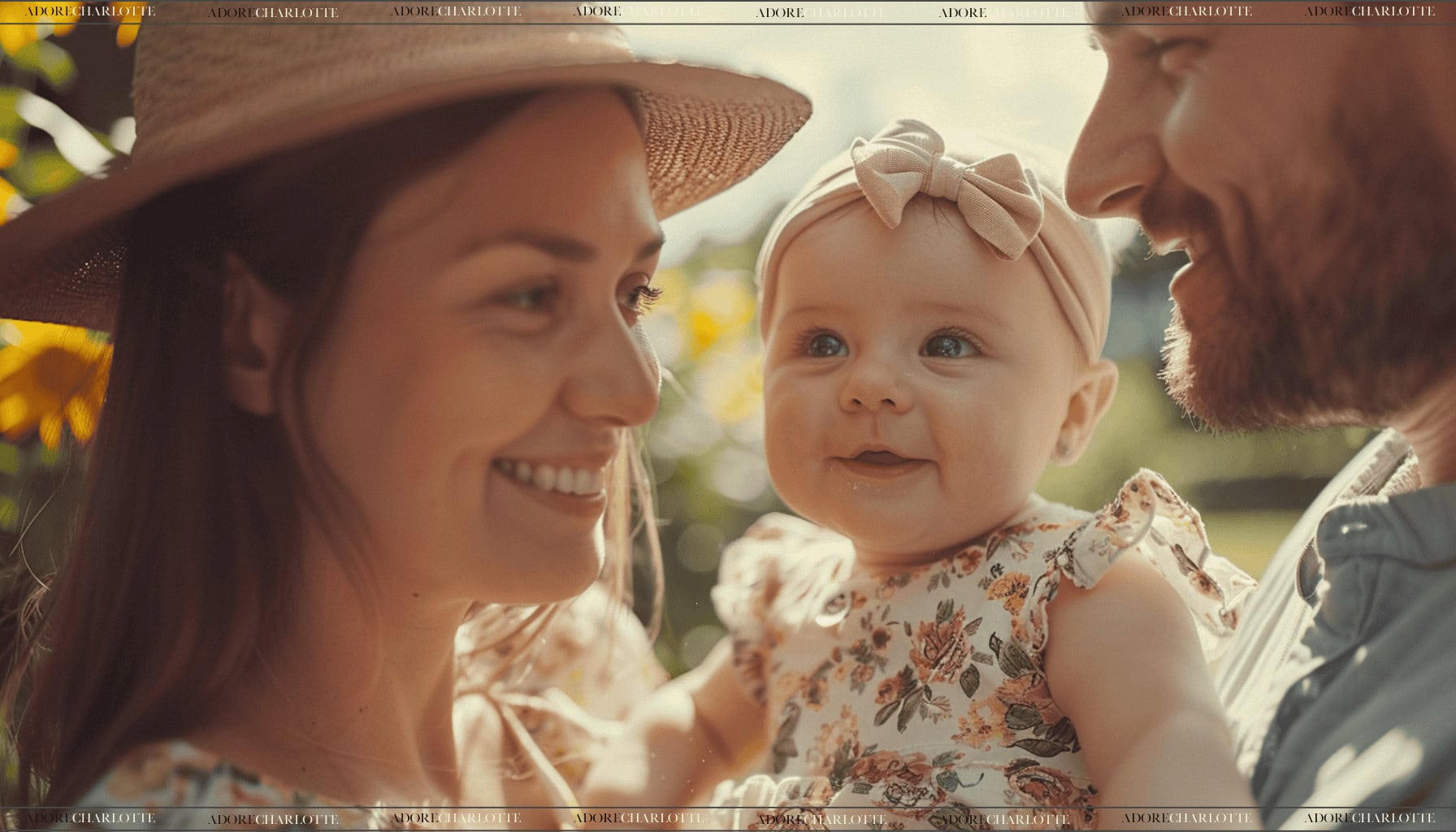 Baby Naming ceremony mother and father holding their baby who is weaing a pretty dress and headband