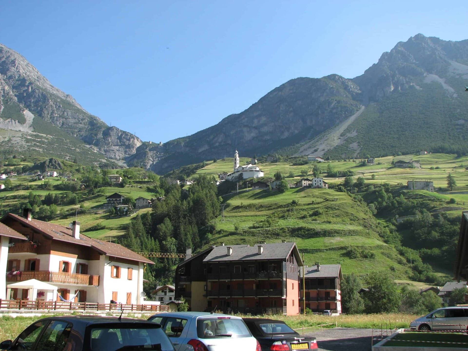 View from our hotel with the Torri di Fraele in the back (left of the church)