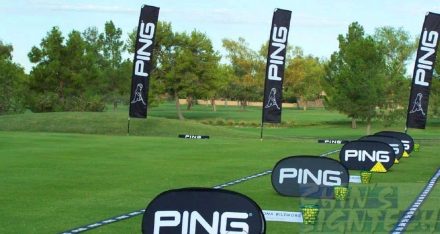 Rectangle flags and Small Pop Out A frame Banners at outdoor Golf course