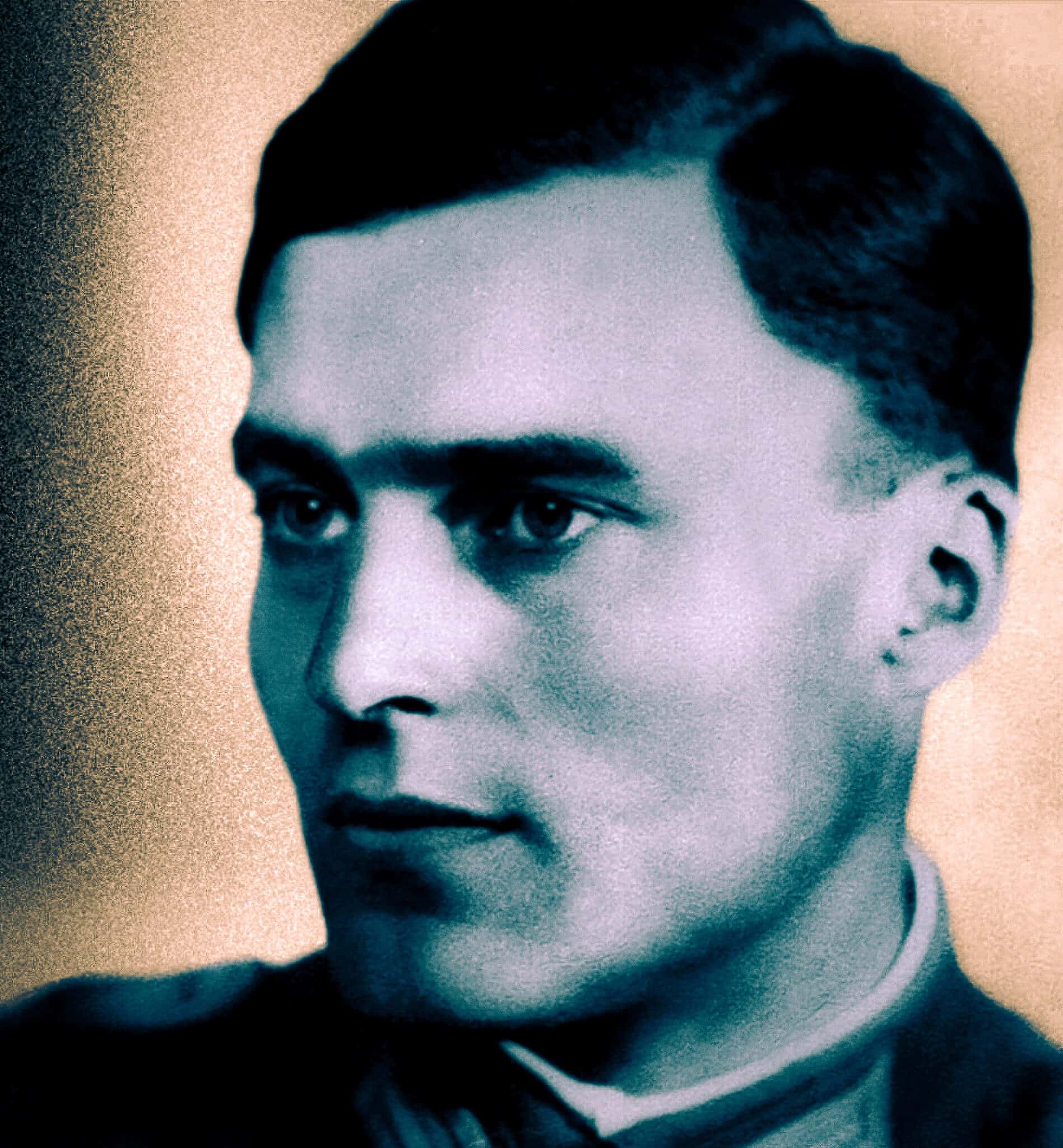 Sepia portrait photograph of a dark-haired man in his thirties.