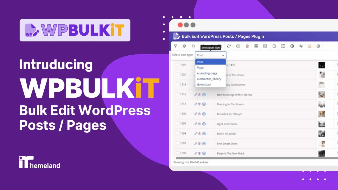 WPBULKiT - Bulk Edit WordPress Posts / Pages youtube thumbnail banner