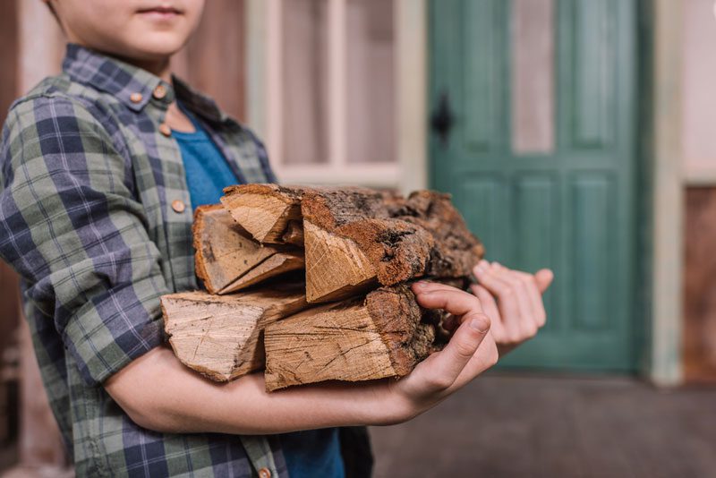 Kaminofen beheizen - der richtige Umgang mit Brennholz Junge trägt Holzscheite
