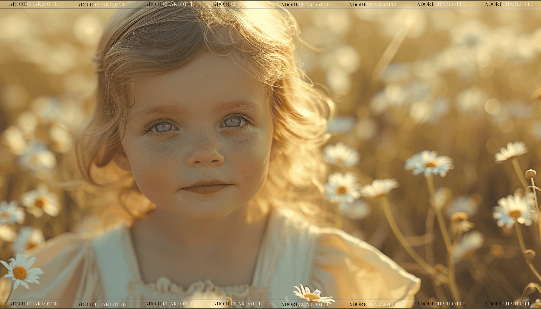 Cute blonde girl in a field of daisy’s.