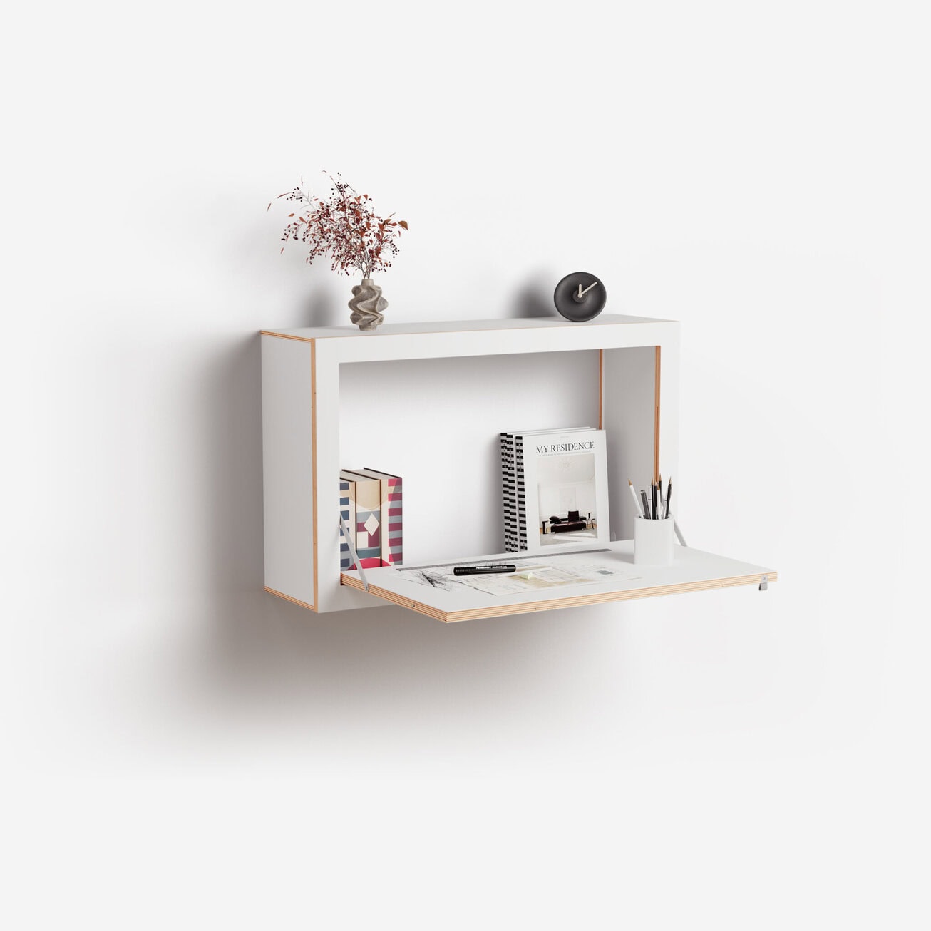 Fläpps Box Sekretär-in 80x50x20 | Klappbarer Wandschreibtisch mit viel Stauraum