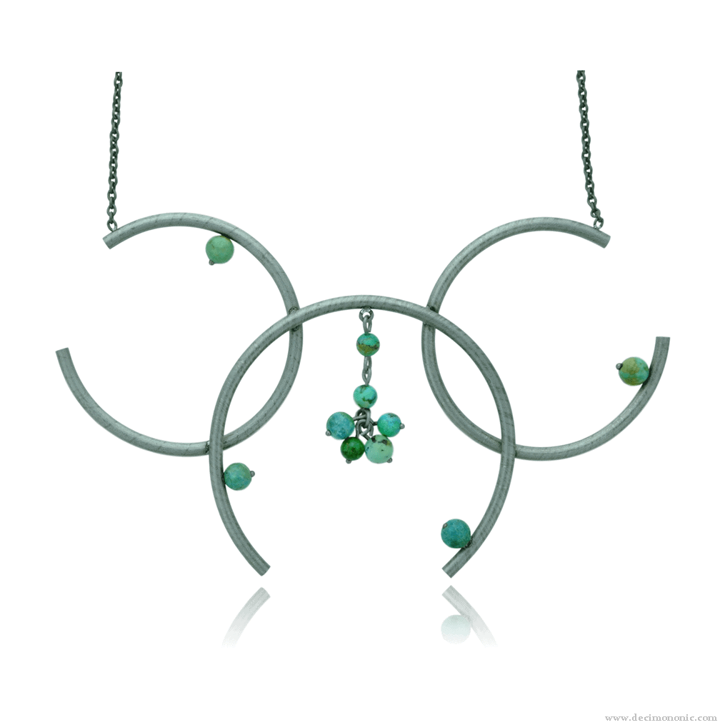 Three hoops titanium necklace with variscite beads - Variscia Collection by Decimononic