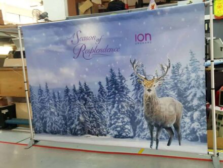 Portable Backdrop stand with 3x 2.24m PVC banner