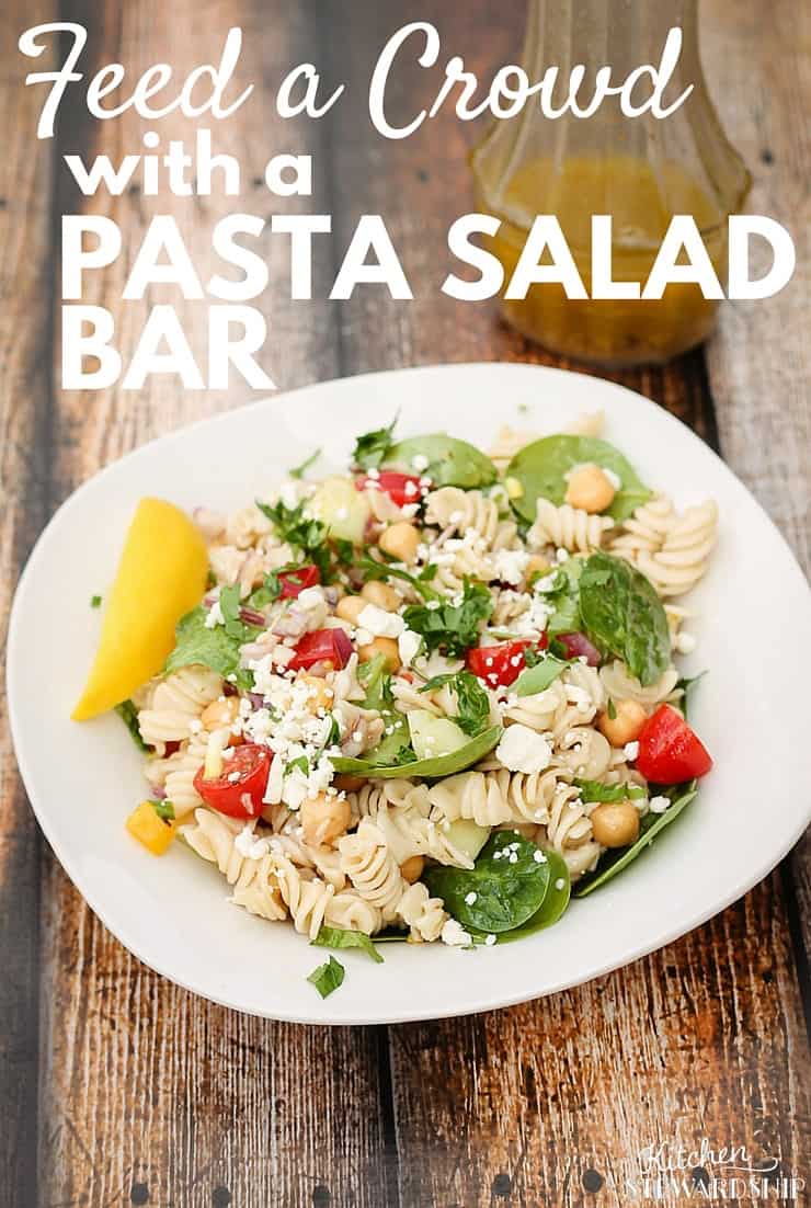 The best way to feed a crowd real food? Set up a build-your-own pasta salad bar. Fast, easy, and can be prepped completely ahead. Use it for all of your summer gatherings. Feed a Crowd with a Pasta Salad Bar