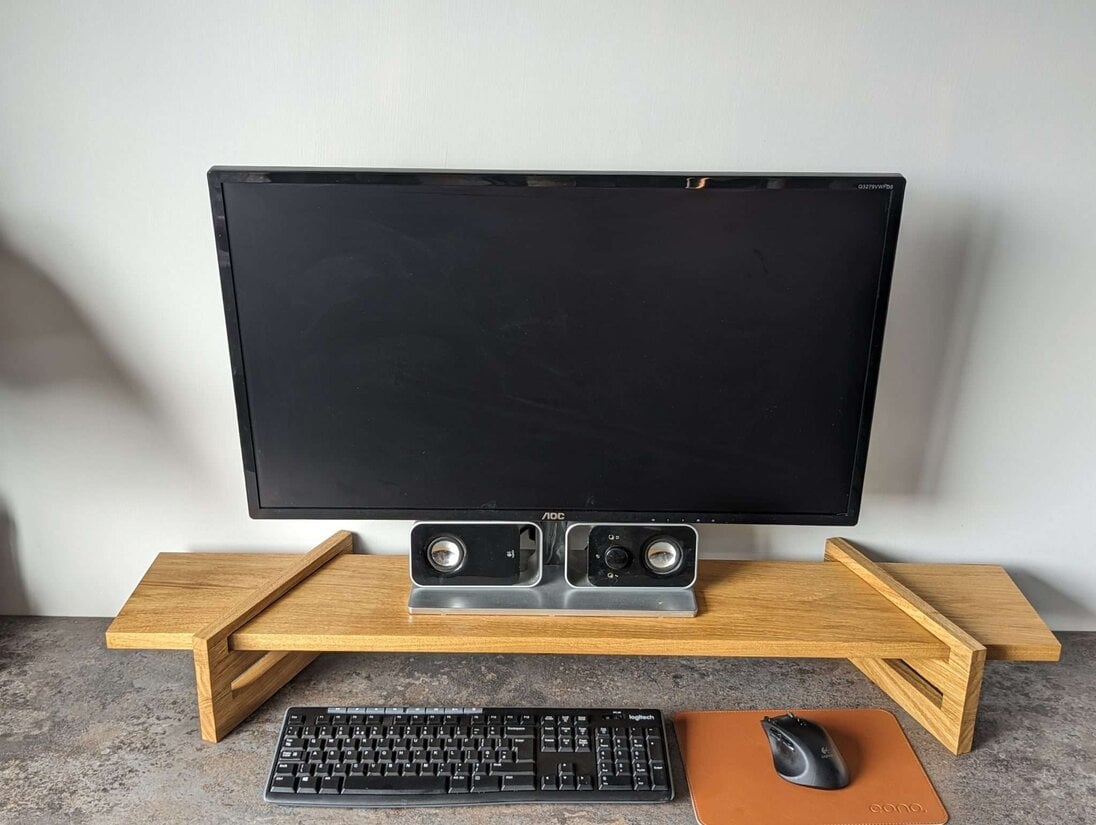 Our truly unique take on an adjustable monitor riser/stand comprising of solid Oak throughout.