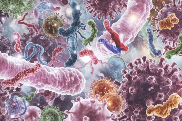 microbiome abstract art Abstract gut-brain axis illustration showing emotional and physical connection