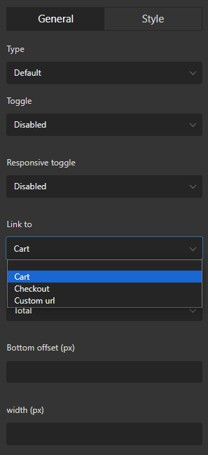 select link to cart in general tab