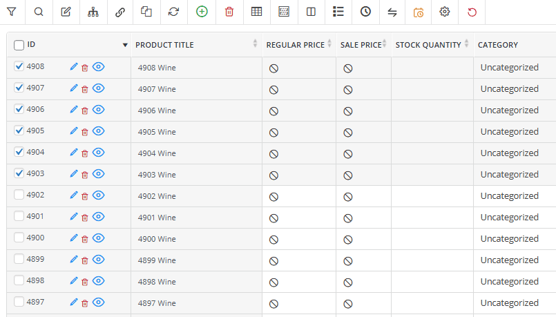 Select desierd products in bulk edit products plugin