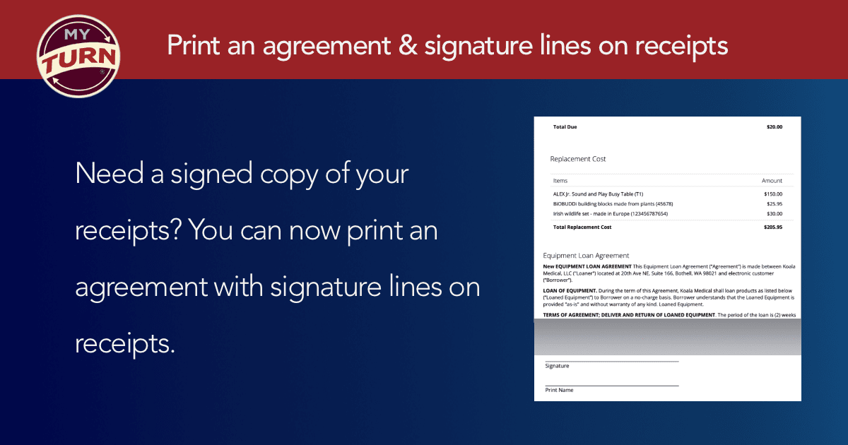 Print an agreement & signature lines on receipts
