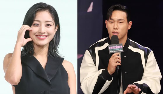 Girl group Twice's Jihyo, left, and professional skeleton athlete and TV personality Yun Sung-bin