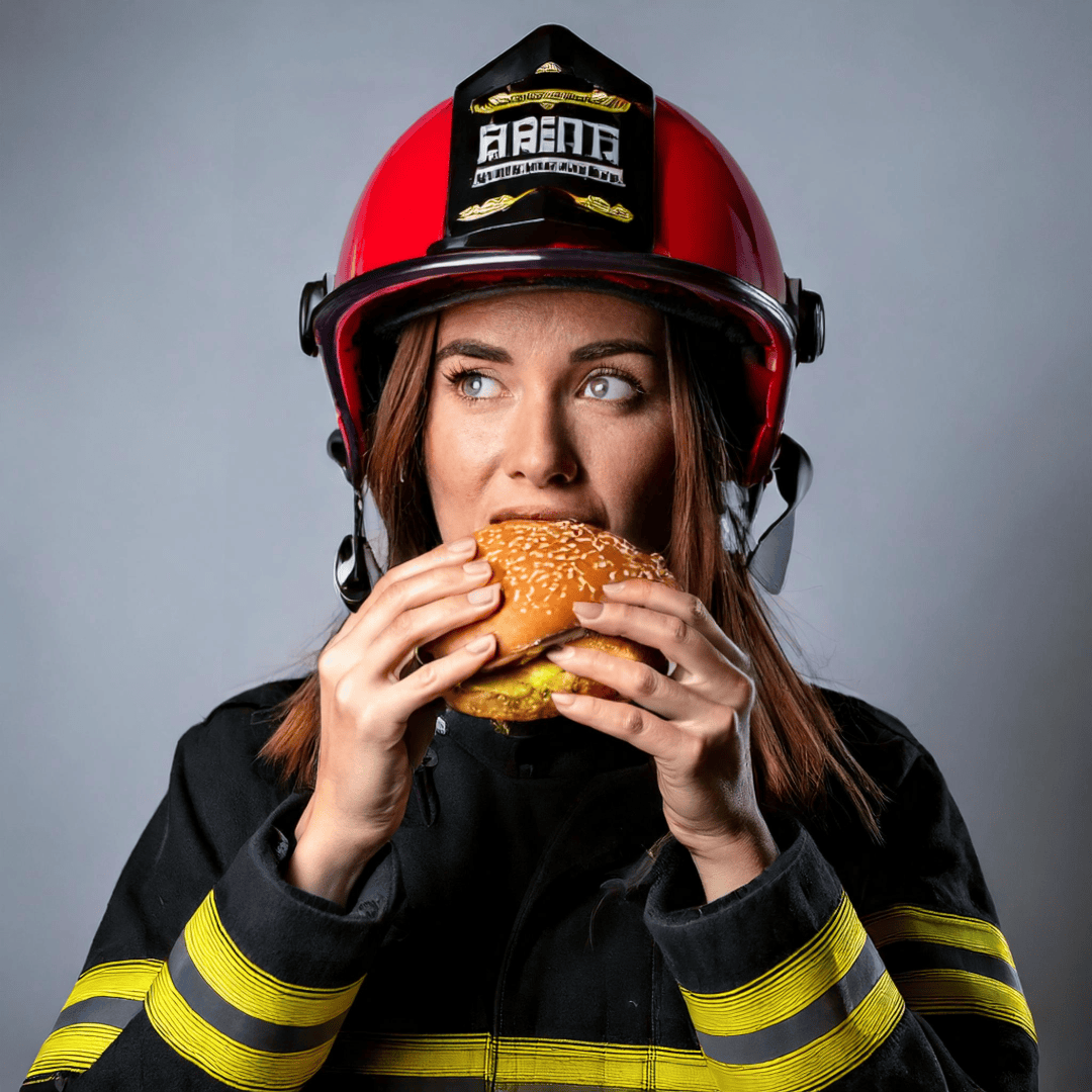 Firefighter Eating A Burger Firefighter Eating A Burger