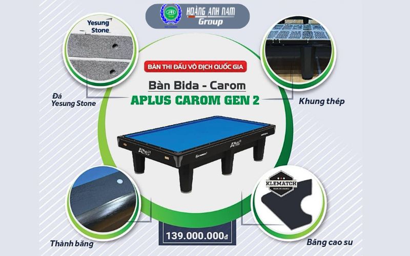 Cấu tạo bàn bida 3c Aplus Gen 2 | Bida Hoàng Anh Nam Group