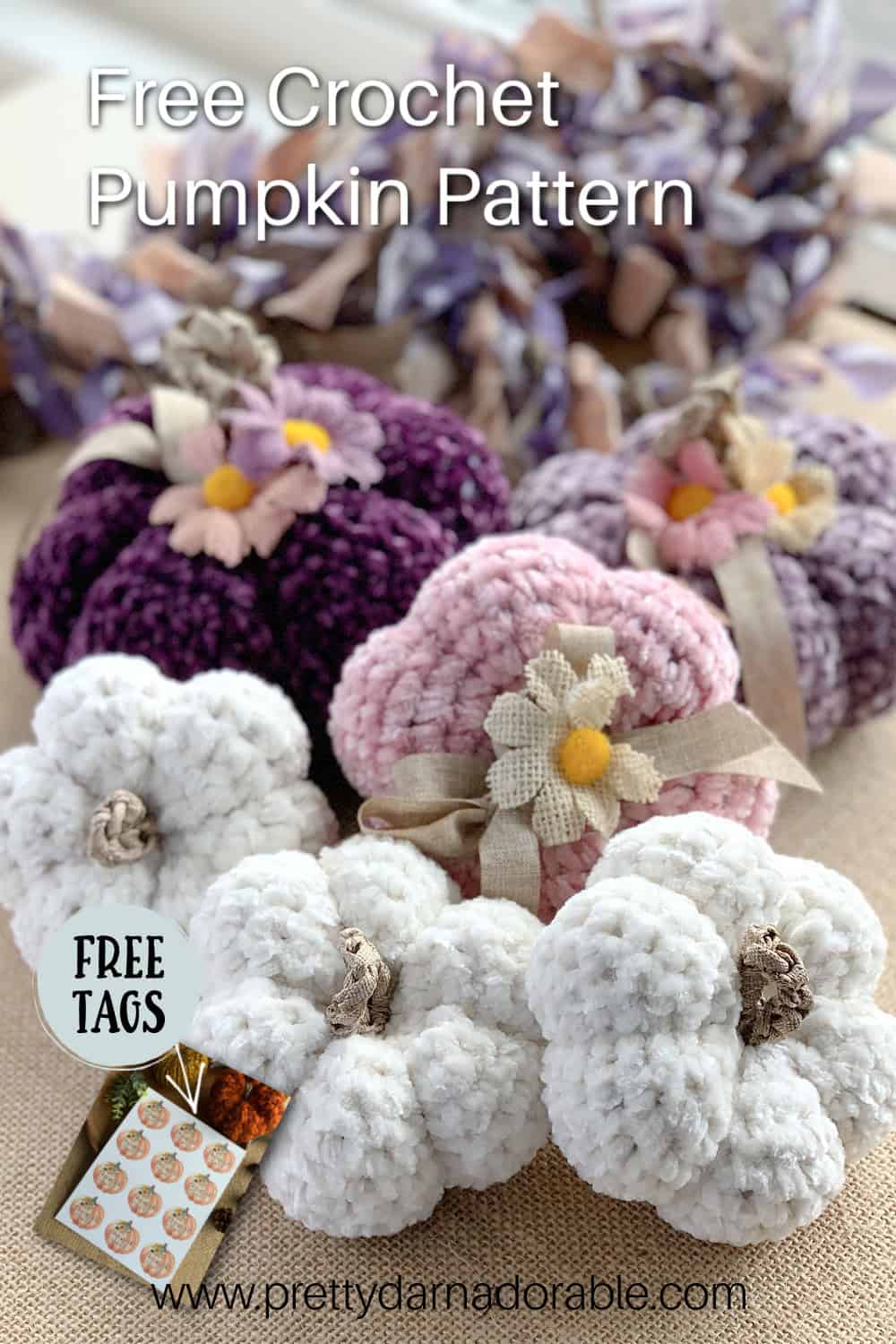 pink purple cream crochet pumpkins