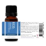 A brown glass bottle labeled ECO. Modern Essentials Rosemary Pure Essential Oil with a black cap. The label includes product details, directions, warnings, ingredients, barcode, and company info for this pure oil.