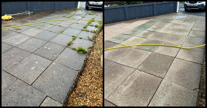 High-pressure cleaning of concrete driveway
