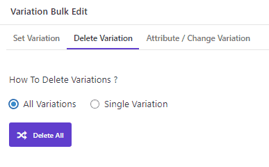 Bulk delete all variations product on clothing category